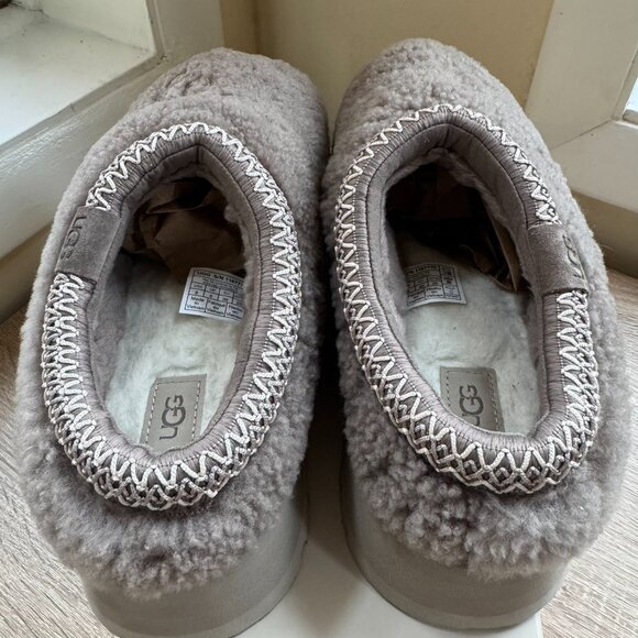 New UGG Tazz Maxi Curly Shearling Platform Slippers Smoke Plum Grey Womens 8 - Picture 7 of 16